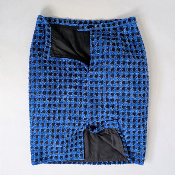 Vtg ESCADA Saks Fifth Avenue Blue Tweed Skirt Wool Mohair Grid 44 - Picture 8 of 8
